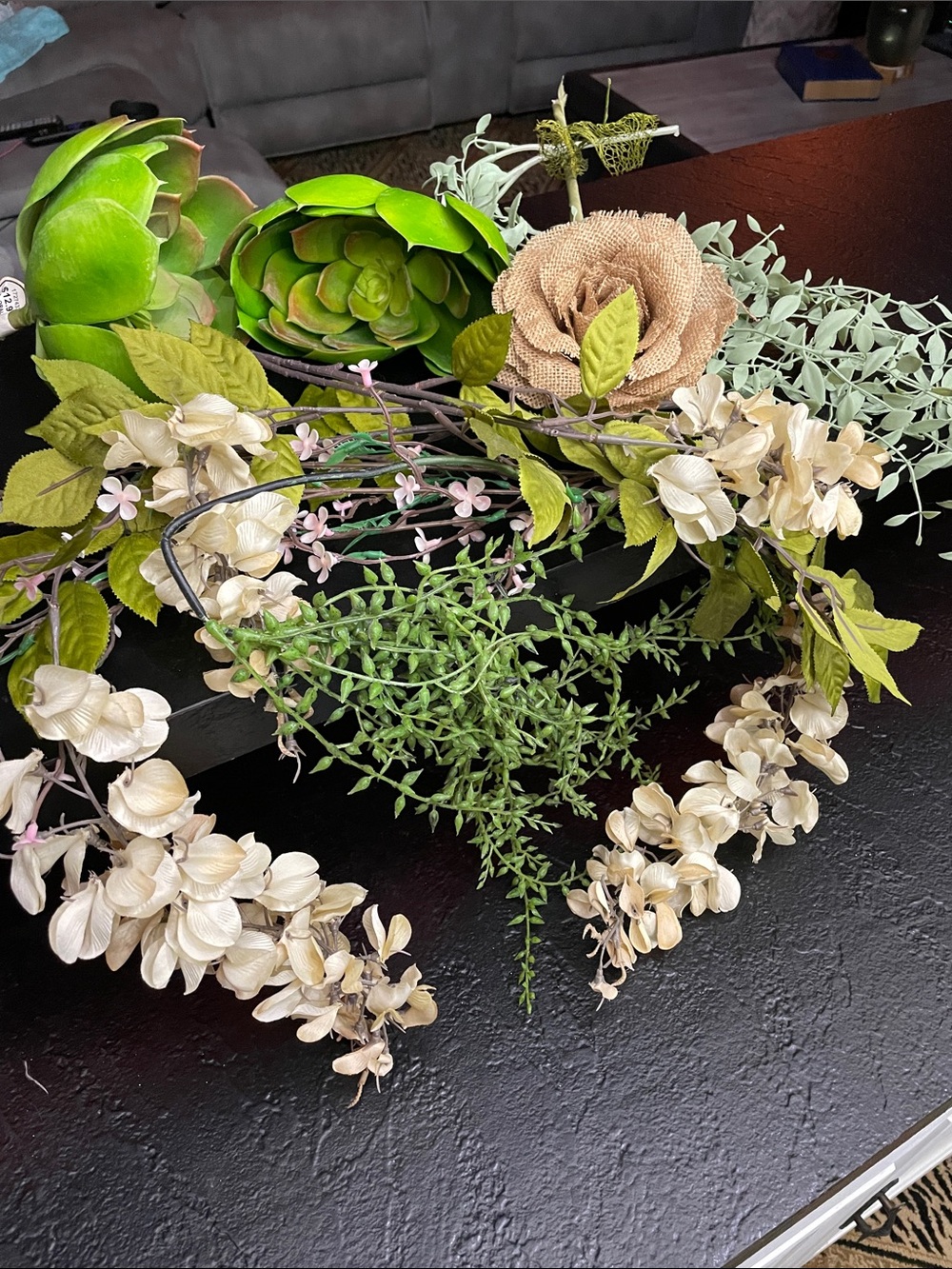 Artificial Floral Bundle with Cream Flowers and Greenery - Unbranded